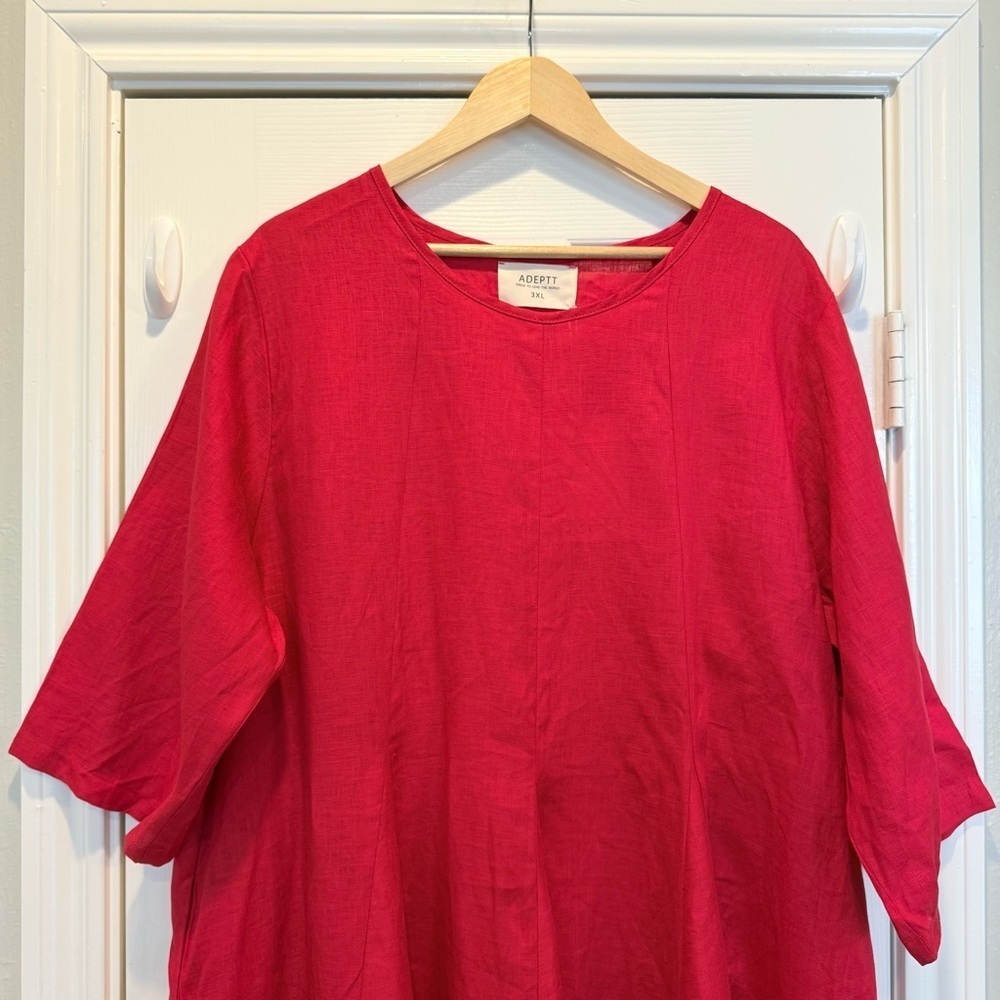 Adeptt Linen Maxi Dress Sharon Women’s 3XL Pink Red Pockets Relaxed Beach Resort - Picture 3 of 8